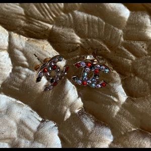 Chanel gold plated multicolor rhinestone earrings